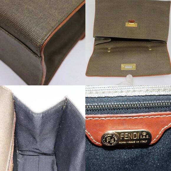 FENDI Hand Bag PVC 2way Gold Brown Auth 94029 - Picture 13 of 15